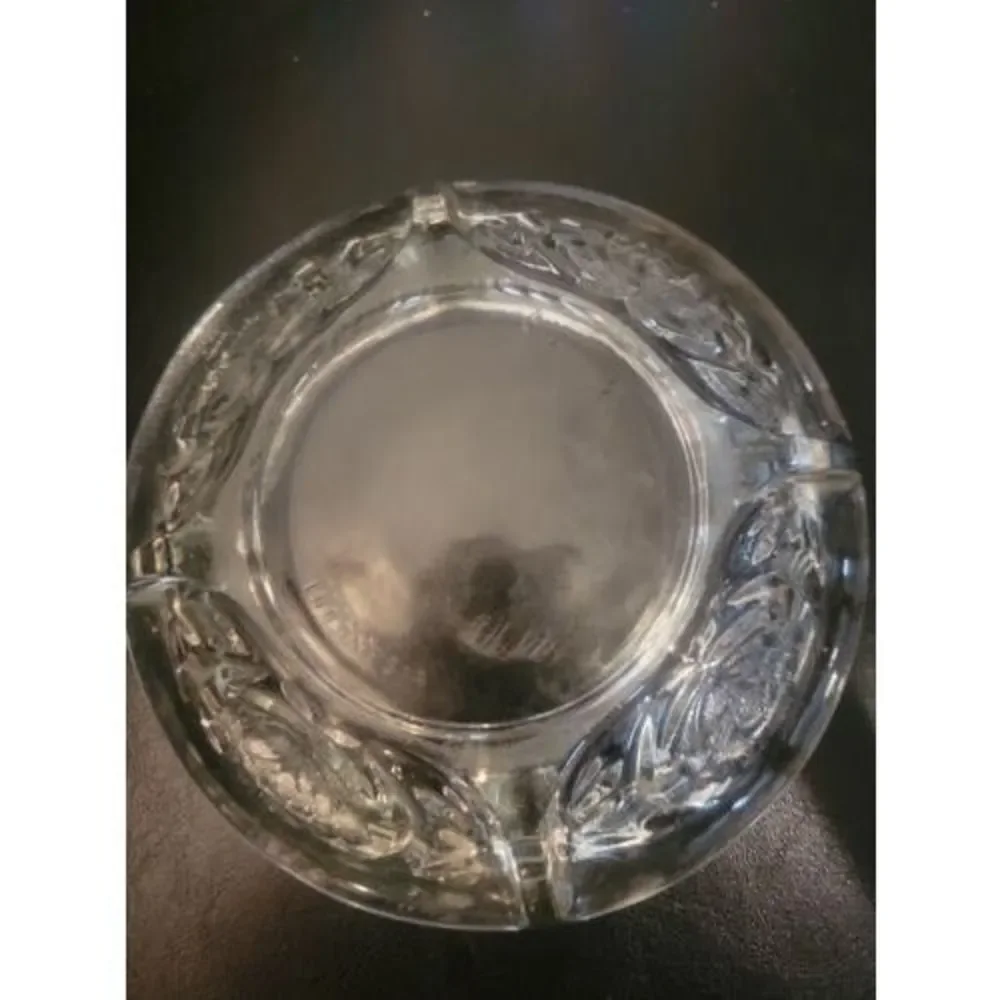 KIG Indonesia Pressed Heavy Glass Rose Pattern Vintqge Ashtray 4 Rest 6